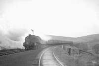 Another of the Welsh rugby specials returning south from Edinburgh via the Waverley route on Sunday 7 February 1965. This one is the 1X38 08.50 Edinburgh (Waverley) - Cardiff (General) photographed that morning at Shankend behind A4 Pacific no 60027 <I>Merlin</I>.<br><br>[K A Gray 07/02/1965]