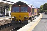 66108 passing through Inverkeithing on 10 August with pipe train for Georgemas Junction.<br>
<br><br>[Bill Roberton 10/08/2010]