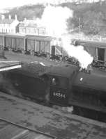 J39 0-6-0 no 64844 of Tweedmouth shed awaits its departure time from the terminus at Eyemouth with the mid-afternoon train to Burnmouth on 27th January 1962, one week before the branch was closed to all traffic.<br><br>[Frank Spaven Collection (Courtesy David Spaven) 27/01/1962]