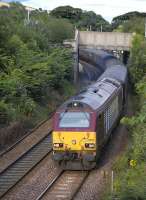 67025 climbs away from Aberdour with empty stock off the 17.21 Edinburgh - Cardenden on 10 August.<br>
<br><br>[Bill Roberton 10/08/2010]