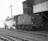 Gresley V2 2-6-2 NO 60919 being coaled at Ferryhill in the 1960s.<br><br>[Robin Barbour Collection (Courtesy Bruce McCartney) //]