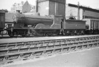 Scott class 4-4-0 no 62422 <I>Caleb Balderstone</I> photographed on its home shed at Hawick in August 1958, approximately 4 months before withdrawal by BR. <br><br>[Robin Barbour Collection (Courtesy Bruce McCartney) 16/08/1958]