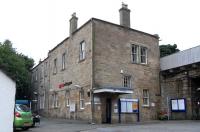 The solid (and stolid) exterior of Linlithgow station in August 2010. No fripperies here.<br><br>[David Panton 14/08/2010]