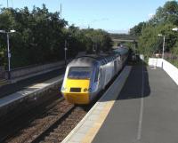 The afternoon East Coast service from Aberdeen to King's Cross pulls <br>
into Inverkeithing round about tea-time on 14 August, as it has done for many years under several operators.The HSTs look set to stay for another few years yet.<br>
<br><br>[David Panton 14/08/2010]