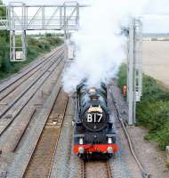 During the evening of Saturday 28 August 2010, no 6024 <I>King Edward 1</I> stops to take on water in the loops near the site of Challow station (closed 1964) between Didcot and Swindon. The ex-GWR 4-6-0 was  at the head of a Paddington - Bristol <I>'Bristolian'</I> special.<br><br>[Peter Todd 28/08/2010]