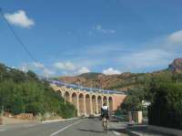 A TGV unit crosses the attractive Antheor viaduct on the line between Toulon & Cannes. On two occasions in late 1943 and again in early 1944 the viaduct attracted the attention of the Lancasters of 617(Dambusters) and 619 Squadrons in an attempt to sever the strategic route between southern France and Italy. Little damage was caused to the railway whilst one aircraft was lost and two airmen were killed by defending gunfire.<br><br>[Susan Chattwood 24/09/2010]