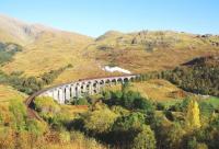 Dwarfed by the landscape, no 44871 crosses Glenfinnan Viaduct on 12 October bound for Fort William with the return working of <I>The Jacobite</I>.<br><br>[John Gray 12/10/2010]