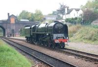 71000 <I>Duke of Gloucester</I> running round its train outside Leicester North on 10 October 2010. The sealed entrance on the bridge once gave access to the GCR Belgrave and Birstall station that stood on this site until closure in March 1963. <br>
<br><br>[Peter Todd 10/10/2010]