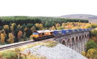66103 crossing Slochd Viaduct on 14 October with the southbound Stobart Rail container train.<br><br>[John Gray 14/10/2010]