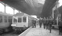 The DMU forming the LCGB (North West Branch) <I>Manchester Terminals Farewell Railtour</I> stands at Buxton terminus on 23 May 1969. [See image 31150] <br><br>[K A Gray 23/05/1969]