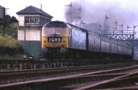 An unidentified class 47 hauls train 1G93 south out of Aberdeen passed Ferryhill signal box in July 1974.<br>
<br><br>[John McIntyre /07/1974]