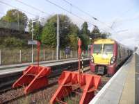 A 334 at the terminus in Larkhall, five years on from re-opening. The first of three major re-openings in Scotland.<br><br>[John Yellowlees 28/10/2010]