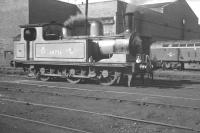 Class J72 0-6-0T no 68736, a regular station pilot at Newcastle Central, relaxing on Gateshead shed in October 1962.  One of the depot's growing allocation of EE Type 4 diesels stands in the background.<br><br>[K A Gray 06/10/1962]