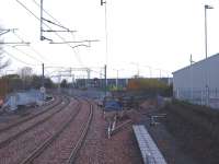 View west from the new Bathgate station on 6 November 2010, with the line into the former single platform terminus now severed. <br><br>[Brian Forbes 06/11/2010]