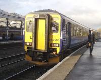156508 calls at Kilmarnock with 09.25 Glasgow Central - Carlisle train on 10 November.<br><br>[Ken Browne 10/11/2010]