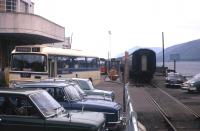 A summer 1971 view of the cramped headshunt from Fort William station - until its relocation in 1975 to make way for the road builders. An imaginative 1960s idea to extend the line south to cross Loch Leven and join the Ballachulish branch (allowing closure of the expensively maintained route across Rannoch Moor) came to nothing.<br><br>[Frank Spaven Collection (Courtesy David Spaven) //1971]