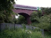 The little known viaduct across the little known River Anker is located between an industrial estate and a heavily wooded part of Riversley Park. So it is rarely photographed. The puddle jumper is the 11.45 from Coventry.<br><br>[Ken Strachan 18/06/2010]