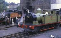 J72 0-6-0T no 69023, in <I>Newcastle Central station pilot</I> green, and USA 0-6-0T no 30072 in <I>American Brown</I> livery, are both in steam in Haworth yard in 1969, not long after the Worth Valley branch reopened as a preserved line. <br><br>[David Hindle //1969]