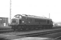 Class 46 no D169 standing opposite the admin offices at Haymarket depot on a dull late October afternoon in 1969. From the reporting number it had worked in on the previous night's 22.30 from Kings Cross.<br><br>[Bill Jamieson 22/10/1969]
