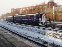 A 156 arrives at Kilmarnock on the 10.12 Glasgow Central - Carlisle service in falling snow on 1 December 2010 during what has been an extended period of bad weather causing disruption to road, rail and air services.<br><br>[Ken Browne 01/12/2010]