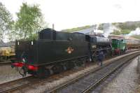 Little and Large at Keighley station in May 2010 in the shape of 0-6-0T 'Nunlow' and WD 2-8-0 no 90733<br>
<br><br>[John McIntyre 03/05/2010]