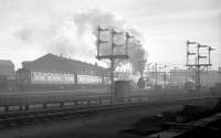 Looking towards Blackpool North station from the locomotive shed area on 26 December 1967. [See image 29212]. Black 5 no 45353 is just leaving the platform with the 2.30pm to Leeds via Manchester, with a BRCW DMU over on the left. <br><br>[Robin Barbour Collection (Courtesy Bruce McCartney) 26/12/1967]