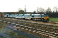 National Power liveried 59201 heads north with a rake on the Castleford line at Burton Salmon on 7 March 1997, making for Milford Junction.<br><br>[David Pesterfield 07/03/1997]