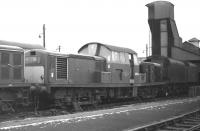 Clayton no D8554, which doesn't look to be long for this world, stands in the yard at Polmadie on 14 February 1970. Note the two tenders in the background, probably of type BR1B or BR1C, formerly fitted to BR Standard Class 5s.<br><br>[Bill Jamieson 14/02/1970]
