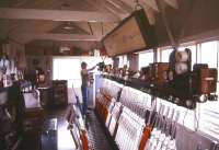 <I>'Errr... so tell me Ian, how are you at making tea?'</I> Everything back to normal as professional signalman David Vinsen regains control of Abergavenny box in March 1985. [See image 32284].<br>
<br><br>[Ian Dinmore /03/1985]