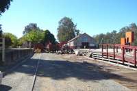 The original terminus at Echuca, Victoria, a location in the news in early 2011 due to flooding, seen here in October 2010. The old station is now preserved and bypassed by a through line. The goods shed was for trans-shipment with Murray River paddle steamers via the wharf to the right. [Echuca - Aboriginal for 'meeting of the waters'.]<br>
<br><br>[Colin Miller 10/10/2010]