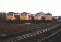 Lineup of Bury electrics at Bury depot on 3 October 1990.<br><br>[Ian Dinmore 03/10/1990]