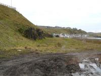 Site of the throat of the former yard at Banff looking west in January 2011. <br><br>[John Williamson 22/01/2011]