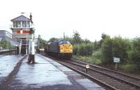 A class 40 involved in shunting activity at Haltwhistle in 1973. View east from the Alston branch platform. <br><br>[Ian Dinmore //1973]