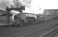 Stanier 'Coronation' Pacific no 46225 <I>Duchess of Gloucester</I> awaits her departure time from Carlisle's platform 3 on Saturday 31 August 1963. The locomotive has just taken charge of the 9am Perth - Euston train.<br><br>[K A Gray 31/08/1963]