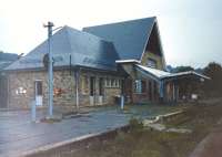 Malmedy station in July 1989. Rebuilt post-war, closed and derelict, last used as a night club. Behind the camera was a single relaid reballasted track from which all the other tracks had been disconnected.<br>
<br><br>[Colin Miller /07/1989]