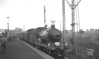 A Branch Line Society railtour from Glasgow Central on 16 October 1965 makes a photostop at Law Junction. In charge is ex-GNSR 4-4-0 no 49 <I>Gordon Highlander</I>.<br><br>[K A Gray 16/10/1965]