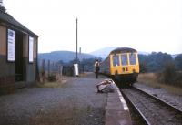 A Central Wales Line DMU calls at the lonely outpost of Cynghordy in the summer of 1971.<br>
<br><br>[David Spaven //1971]