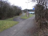 Although most of the Leslie branch runs through what is now Glenrothes, that town wasn't thought of even when the line closed to passengers in 1932, and unlike the other four Scottish New Towns simply had no existence before it was designated. The branch therefore wasn't troubled with intermediate stations, but it did have a junction at Auchmuty for the Paper Mill branch. That Branch lasted longer than the line to Leslie which closed completely in 1967 whereas the Paper Mill line survived until the 1980s. This was the site of the junction, looking west with Leslie to the left and the Paper Mill to the right. <br>
<br><br>[David Panton 29/01/2011]