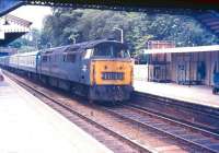 D1041 <I>Western Prince</I> arrives at St Austell in 1979 looking the worse for wear. Happily the locomotive was rescued following withdrawal by BR and is currently undergoing refurbishment and restoration by the Bury Diesel Group on the ELR.<br><br>[Ian Dinmore //1979]