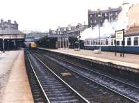 NB 0-6-0 no 673 <I>Maude</I> passing through Haymarket on 4 May 1980 with an SRPS special [see image 32976]. Approaching in the opposite direction along platform 2 is a class 40 running light engine having just left Haymarket Tunnel, presumably on its way to Haymarket MPD. <br><br>[Jim Peebles 04/05/1980]