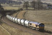 EWS 66088 nears Gleneagles with a northbound cement train on 9 March 2006.<br><br>[Bill Roberton 09/03/2006]