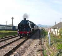 King Arthur class 4-6-0 no 30777 <I>Sir Lamiel</I> running into Blue Anchor station on the West Somerset Railway on 19 March 2011.<br>
<br><br>[Peter Todd 19/03/2011]