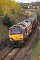 67021 nears Dysart on 6 April with the empty stock from the 17.20 Edinburgh - Cardenden service. <br><br>[Bill Roberton 06/04/2011]