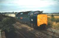Deltic no 55005 <I>The Prince of Wales's Own Regiment of Yorkshire</I> takes a southbound train past the site of Aberlady Junction on the ECML in 1978. <br><br>[Bruce McCartney //1978]