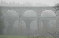 Viaducts in the morning mist. This view looks west to the Chirk Viaduct and beyond it the Chirk Aquaduct.<br><br>[Ewan Crawford 21/02/2011]