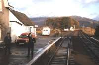Token exchange at Strathcarron in the autumn of 1982, viewed from the cab of 26 046.<br><br>[Frank Spaven Collection (Courtesy David Spaven) 20/11/1982]