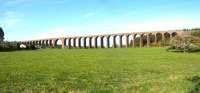 The evening sun highlights the stonework of Culloden viaduct on a fine spring evening in 2011.<br><br>[John Robin 27/04/2011]