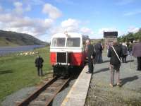 Railcar no 18 at the platform at Fintown, County Donegal, on 8 May 2011.<br><br>[John Yellowlees 08/05/2011]