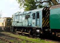 Originally built in 1959 as a class 08 locomotive, Swindon and Cricklade Railway no D3668 is actually now a class 09. Working history unknown but soon to undergo repairs to its traction motors and generator.<br>
<br><br>[Peter Todd /05/2011]