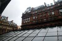 A different view of a familiar place. This is the glazed canopy above the Gordon Street entry into Glasgow Central viewed from the Central Hotel.<br><br>[Ewan Crawford 12/05/2011]